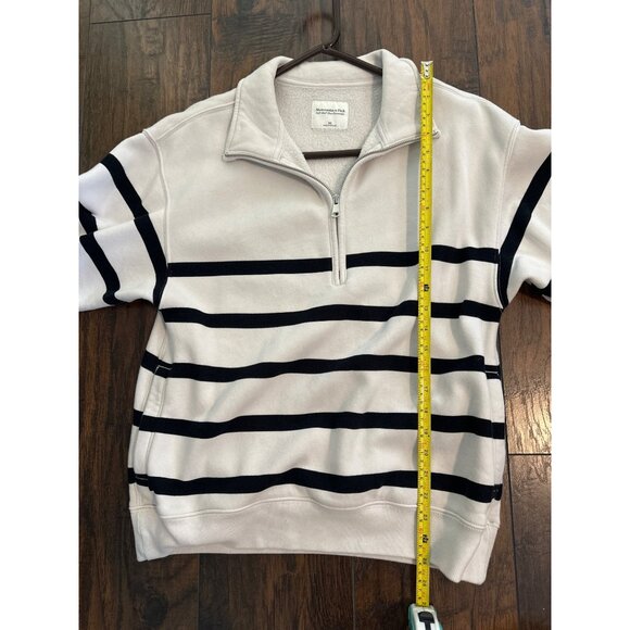 Abercrombie & Fitch XS Striped 1/4 Zip Pullover Beige/Navy - Picture 5 of 5